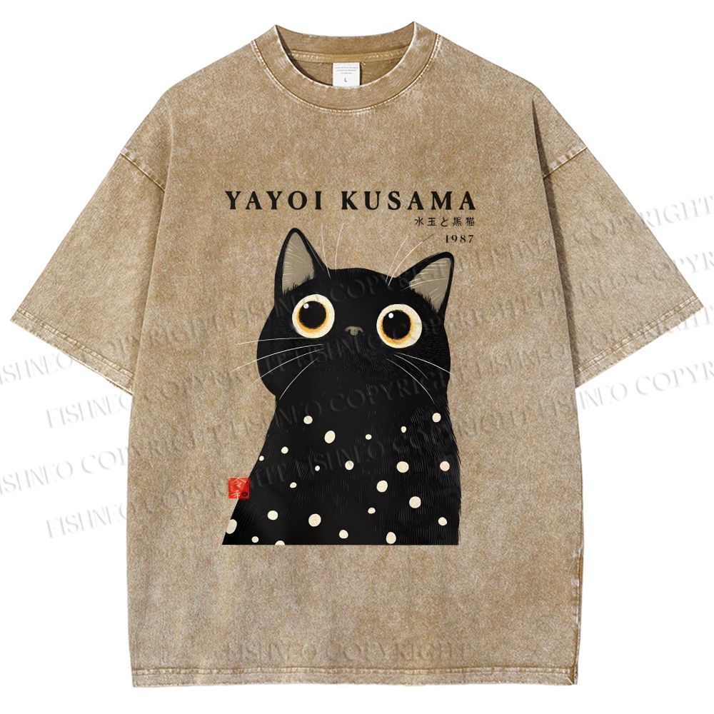 Unisex Yayoi Kusama Polka Dot Cat Printed Washed Tee