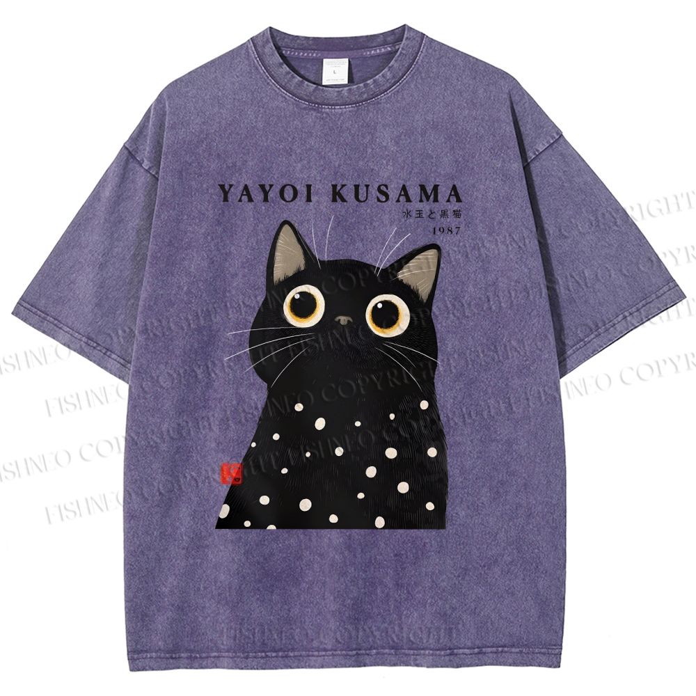 Unisex Yayoi Kusama Polka Dot Cat Printed Washed Tee