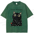 Unisex Yayoi Kusama Polka Dot Cat Printed Washed Tee