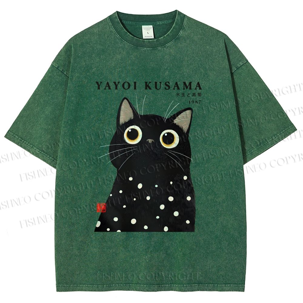 Unisex Yayoi Kusama Polka Dot Cat Printed Washed Tee