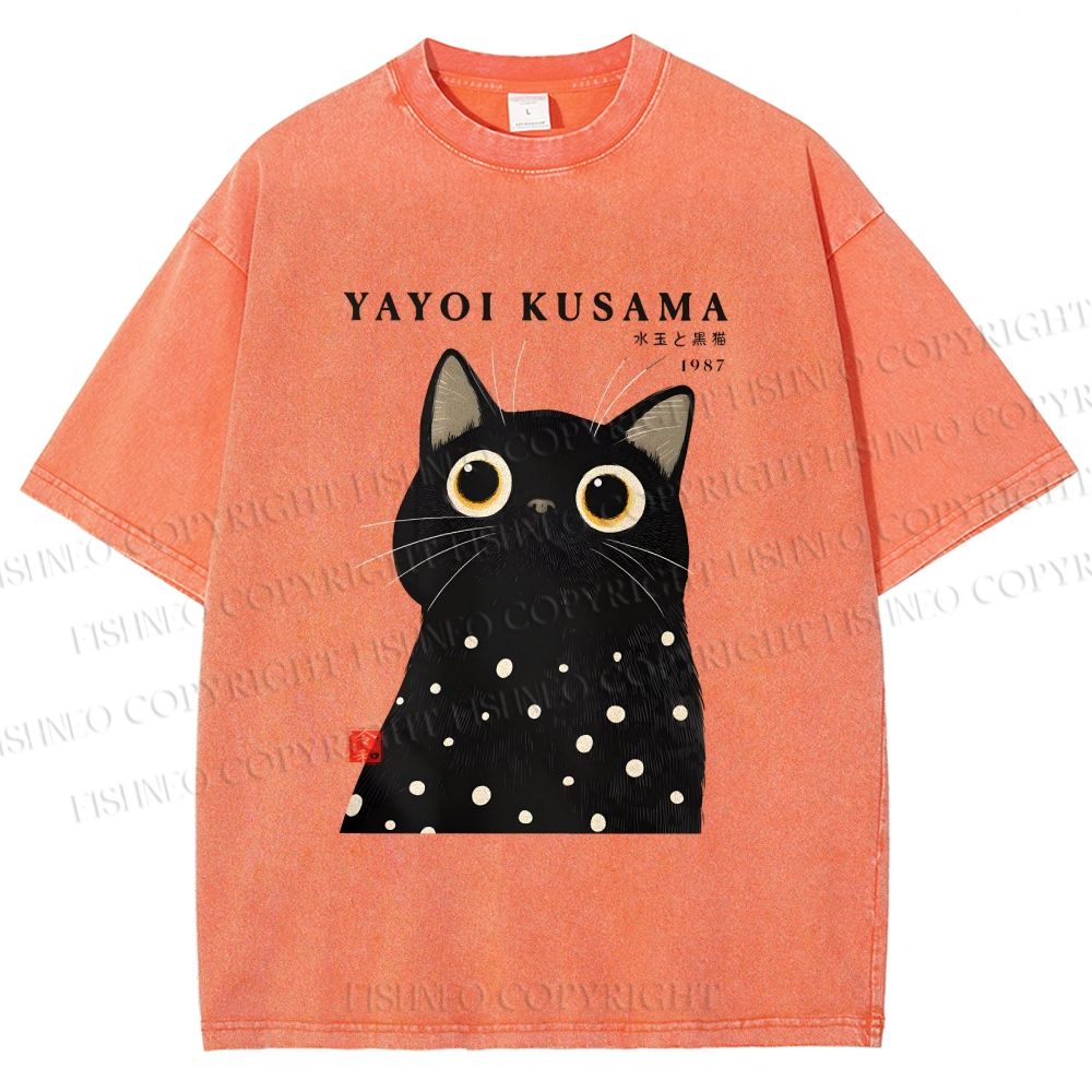 Unisex Yayoi Kusama Polka Dot Cat Printed Washed Tee