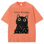 Unisex Yayoi Kusama Polka Dot Cat Printed Washed Tee