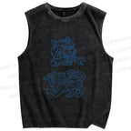 Unisex Simple Tiger Drawing Printed Washed Tank Top