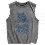 Unisex Simple Tiger Drawing Printed Washed Tank Top