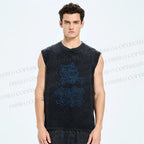 Unisex Simple Tiger Drawing Printed Washed Tank Top