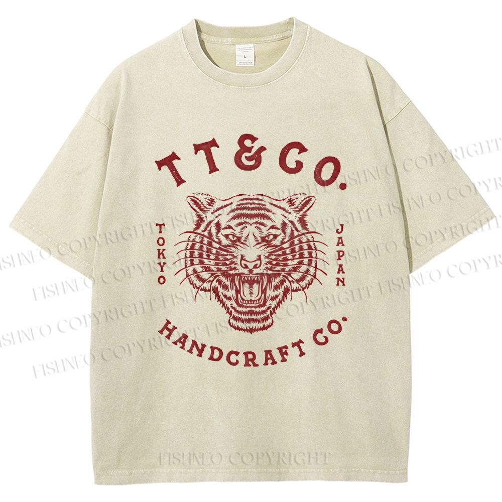 Unisex Japan Tiger Printed Washed Tee