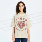 Unisex Japan Tiger Printed Washed Tee
