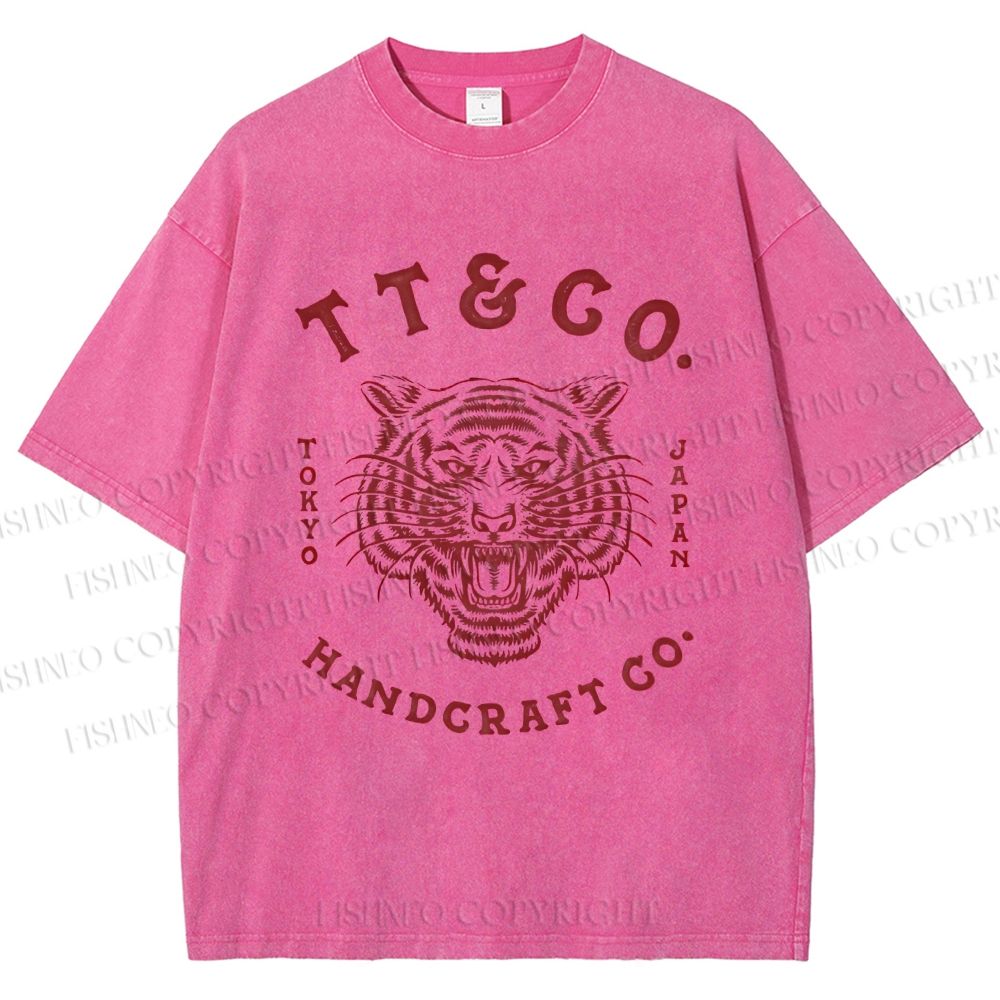 Unisex Japan Tiger Printed Washed Tee