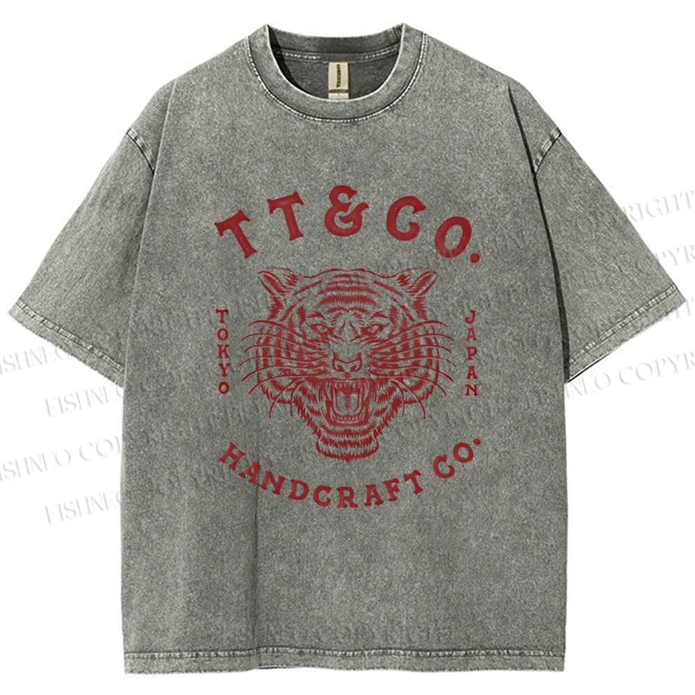 Unisex Japan Tiger Printed Washed Tee