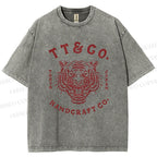 Unisex Japan Tiger Printed Washed Tee