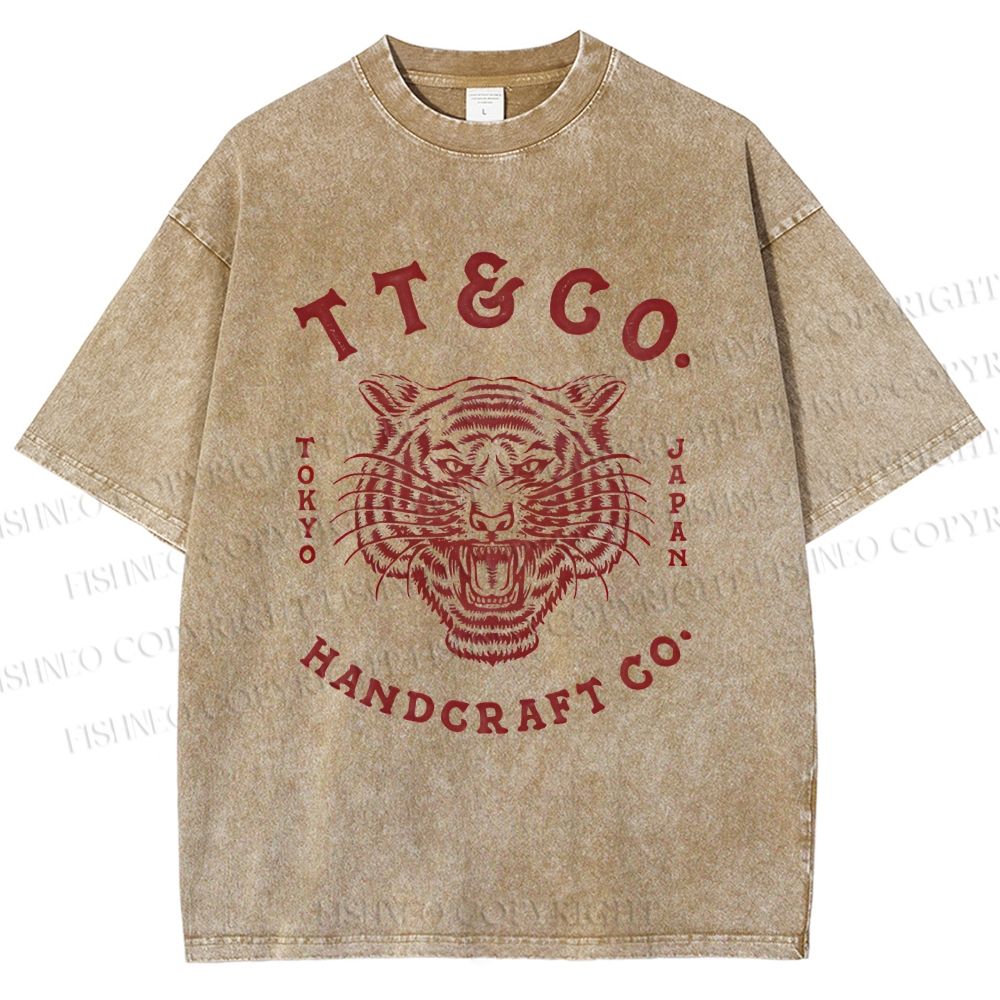 Unisex Japan Tiger Printed Washed Tee