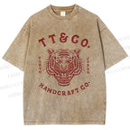 Unisex Japan Tiger Printed Washed Tee