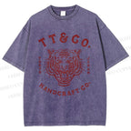 Unisex Japan Tiger Printed Washed Tee