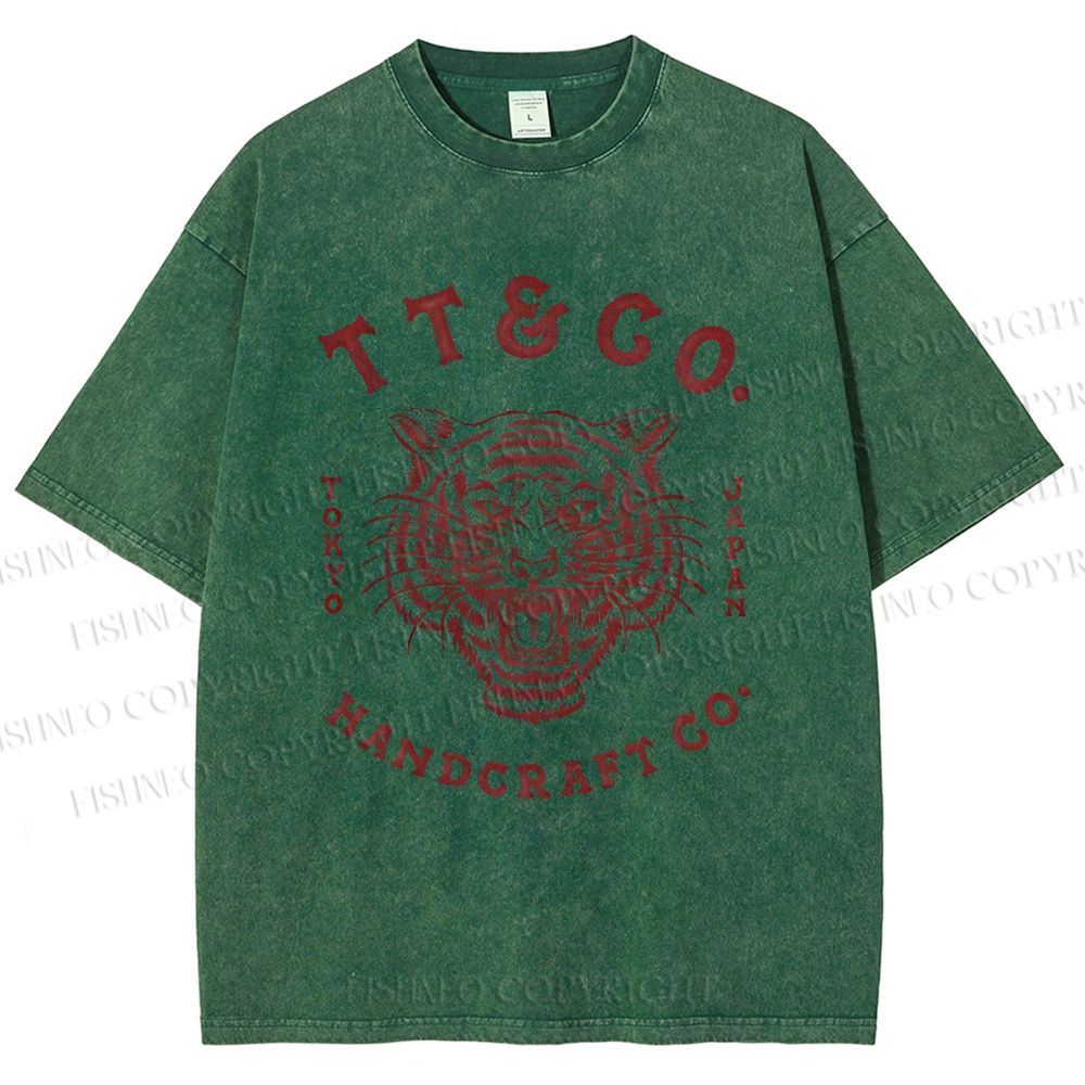 Unisex Japan Tiger Printed Washed Tee