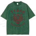 Unisex Japan Tiger Printed Washed Tee