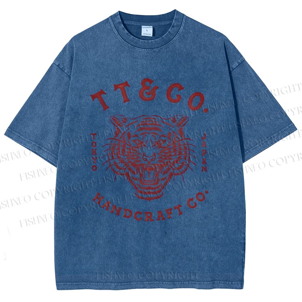 Unisex Japan Tiger Printed Washed Tee