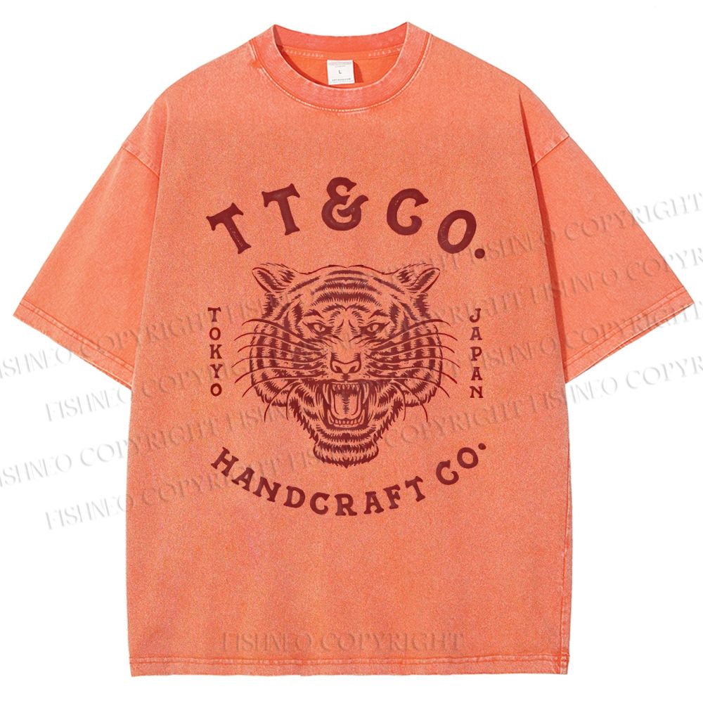 Unisex Japan Tiger Printed Washed Tee