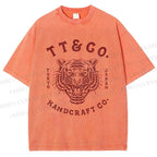 Unisex Japan Tiger Printed Washed Tee