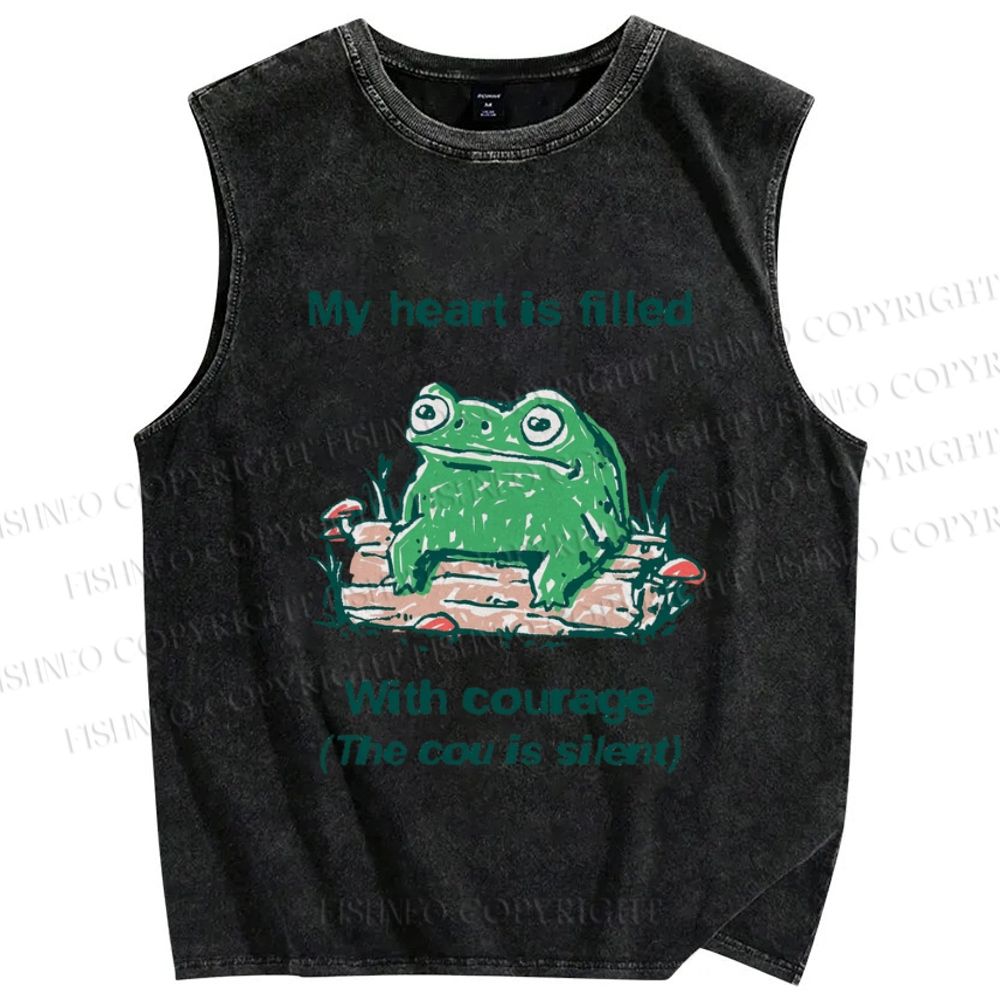 Unisex My Heart Is Filled With Courage Frog Printed Washed Tank Top