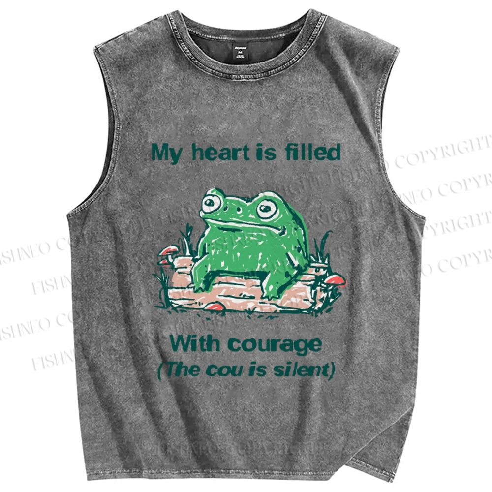 Unisex My Heart Is Filled With Courage Frog Printed Washed Tank Top
