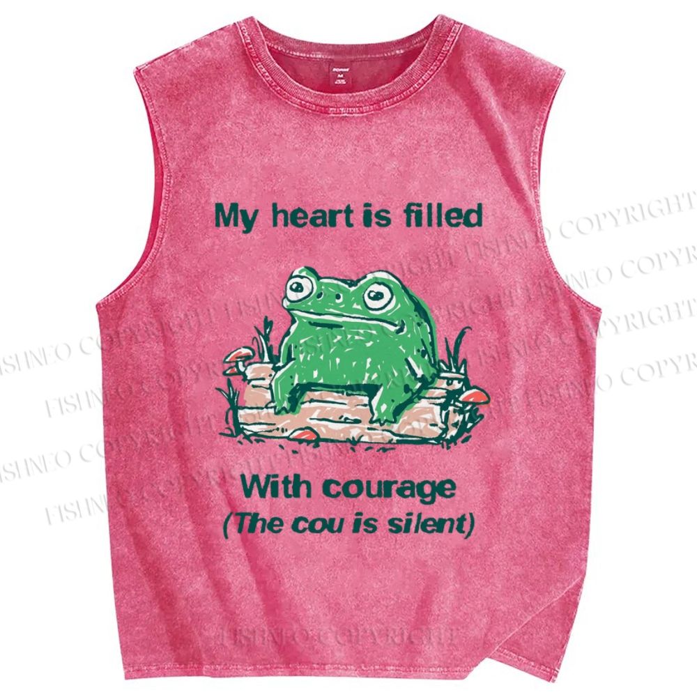 Unisex My Heart Is Filled With Courage Frog Printed Washed Tank Top