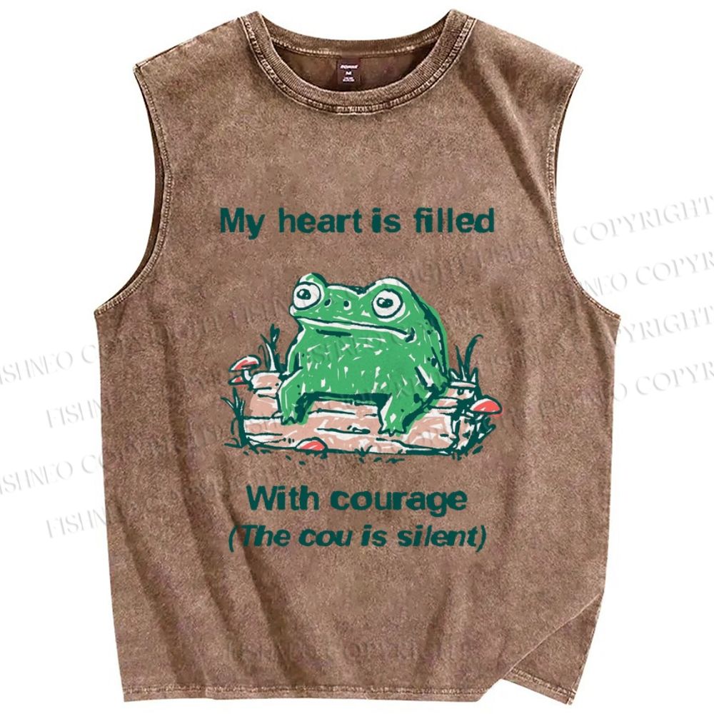 Unisex My Heart Is Filled With Courage Frog Printed Washed Tank Top