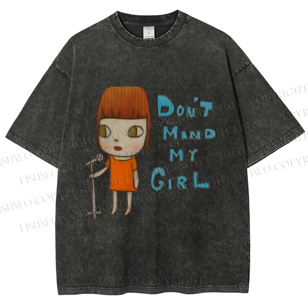 Unisex Yoshitomo Nara Don't Mind My Girl Printed Washed Tee