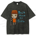 Unisex Yoshitomo Nara Don't Mind My Girl Printed Washed Tee