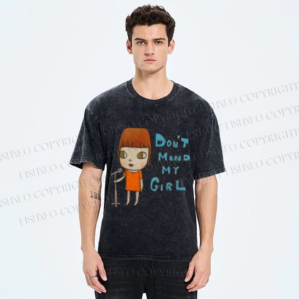 Unisex Yoshitomo Nara Don't Mind My Girl Printed Washed Tee
