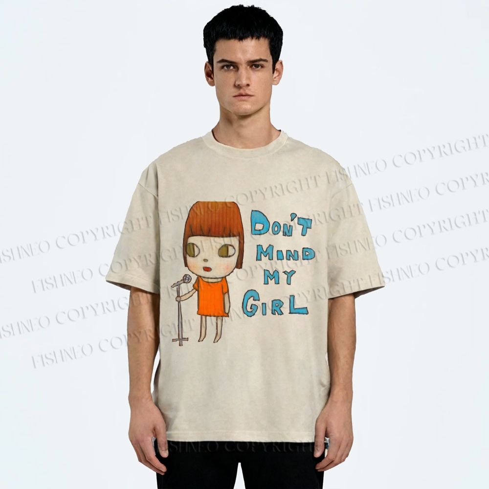Unisex Yoshitomo Nara Don't Mind My Girl Printed Washed Tee