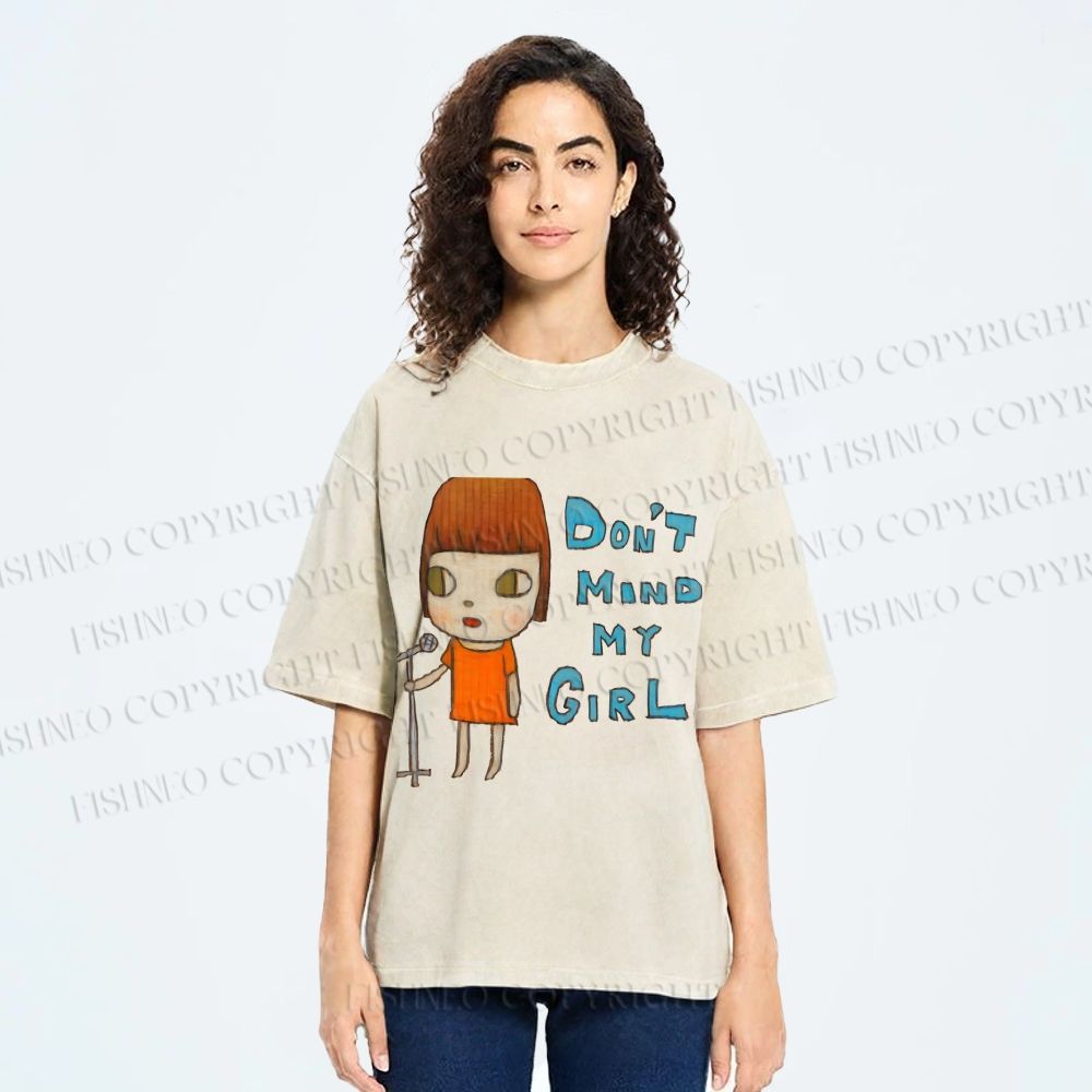 Unisex Yoshitomo Nara Don't Mind My Girl Printed Washed Tee