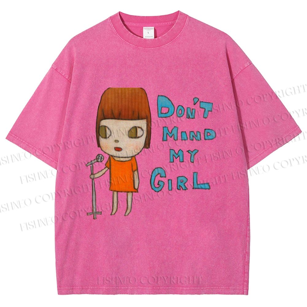 Unisex Yoshitomo Nara Don't Mind My Girl Printed Washed Tee