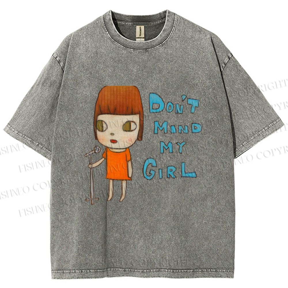 Unisex Yoshitomo Nara Don't Mind My Girl Printed Washed Tee