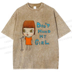 Unisex Yoshitomo Nara Don't Mind My Girl Printed Washed Tee