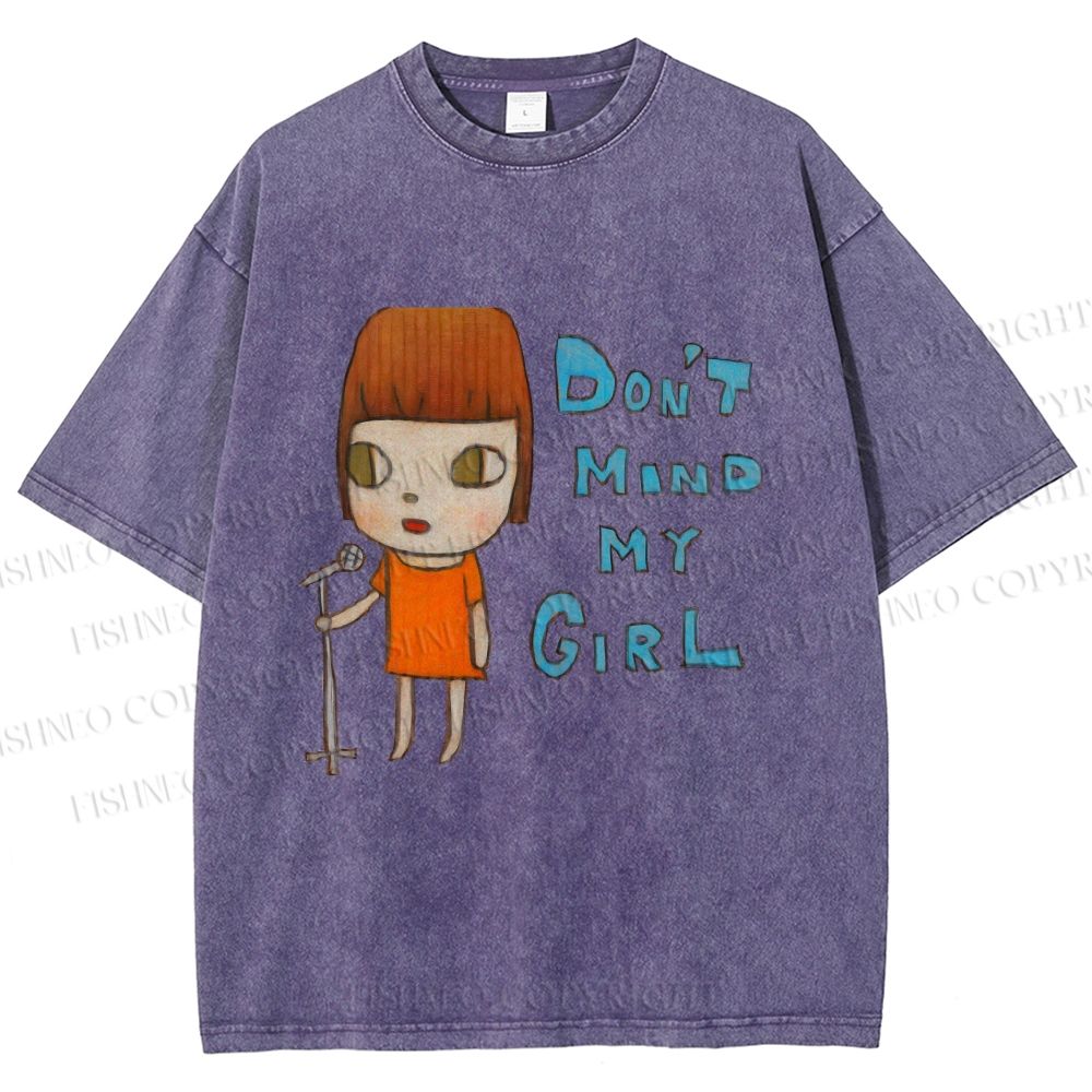 Unisex Yoshitomo Nara Don't Mind My Girl Printed Washed Tee
