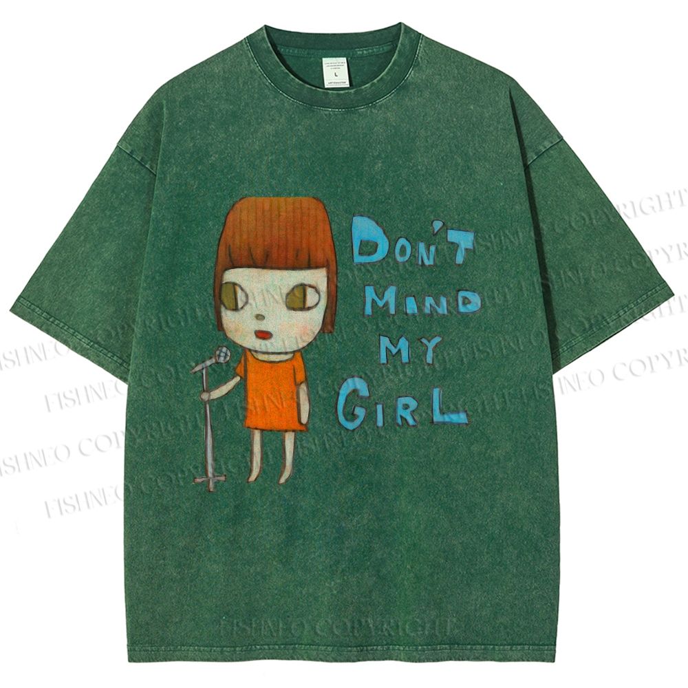 Unisex Yoshitomo Nara Don't Mind My Girl Printed Washed Tee