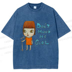 Unisex Yoshitomo Nara Don't Mind My Girl Printed Washed Tee