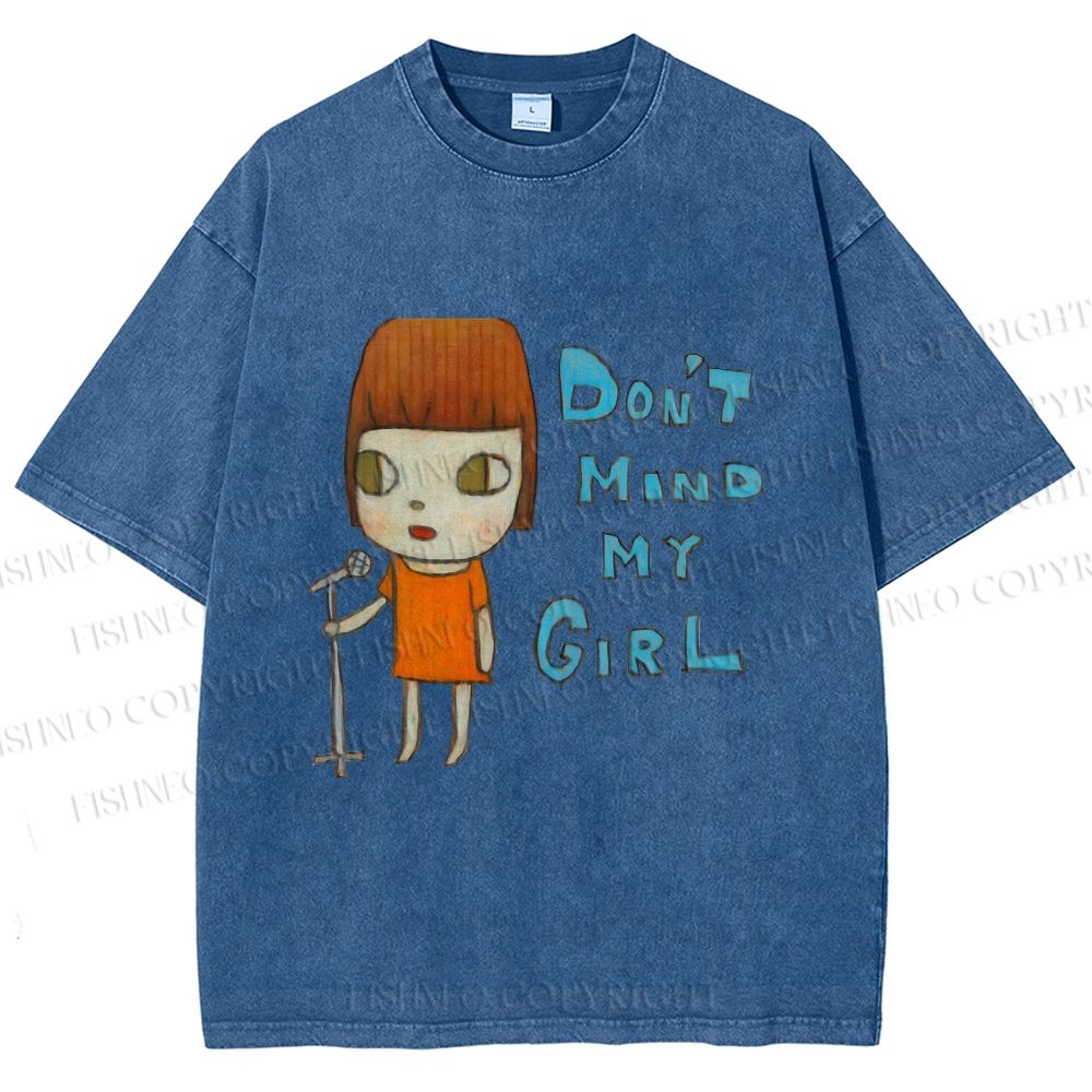 Unisex Yoshitomo Nara Don't Mind My Girl Printed Washed Tee
