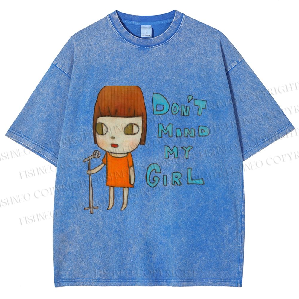 Unisex Yoshitomo Nara Don't Mind My Girl Printed Washed Tee