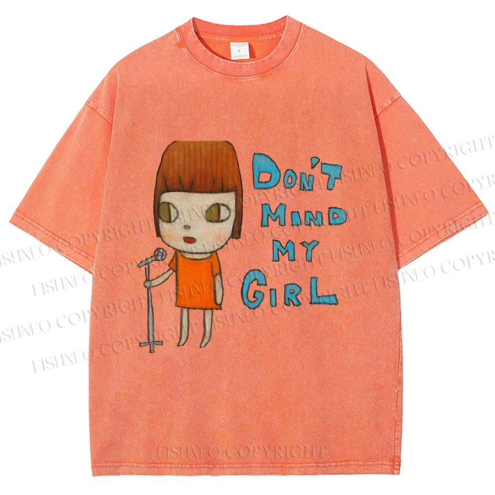 Unisex Yoshitomo Nara Don't Mind My Girl Printed Washed Tee