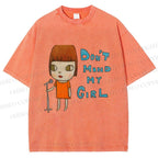 Unisex Yoshitomo Nara Don't Mind My Girl Printed Washed Tee