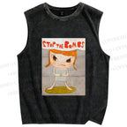 Unisex Yoshitomo Nara Stop The Bombs Printed Washed Tank Top