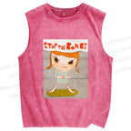 Unisex Yoshitomo Nara Stop The Bombs Printed Washed Tank Top