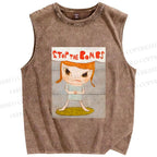 Unisex Yoshitomo Nara Stop The Bombs Printed Washed Tank Top