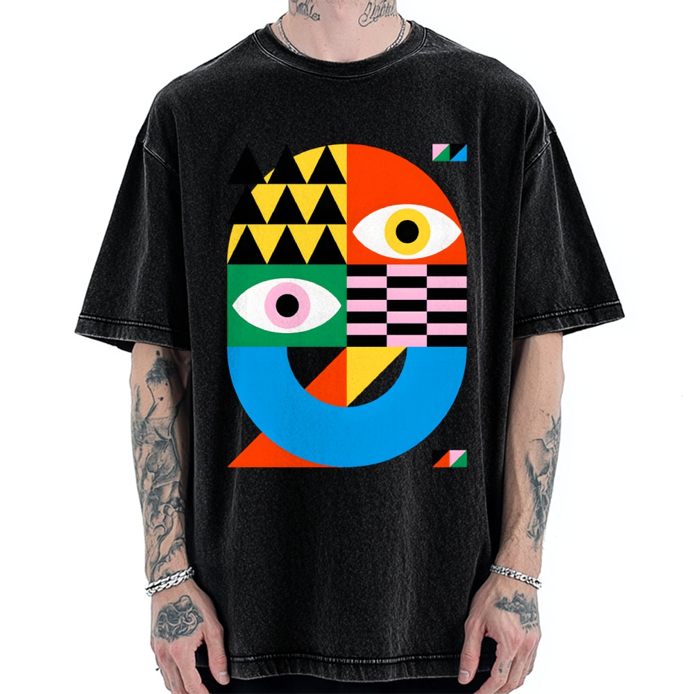 Unisex Bauhaus Art Eye Printed Washed Tee