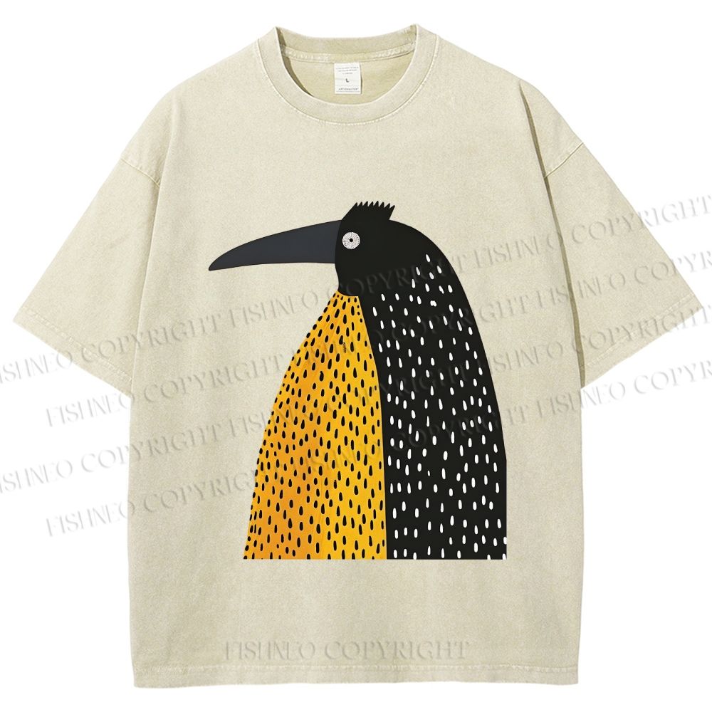 Unisex Minimal Split Dot Bird Printed Washed Tee