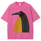 Unisex Minimal Split Dot Bird Printed Washed Tee