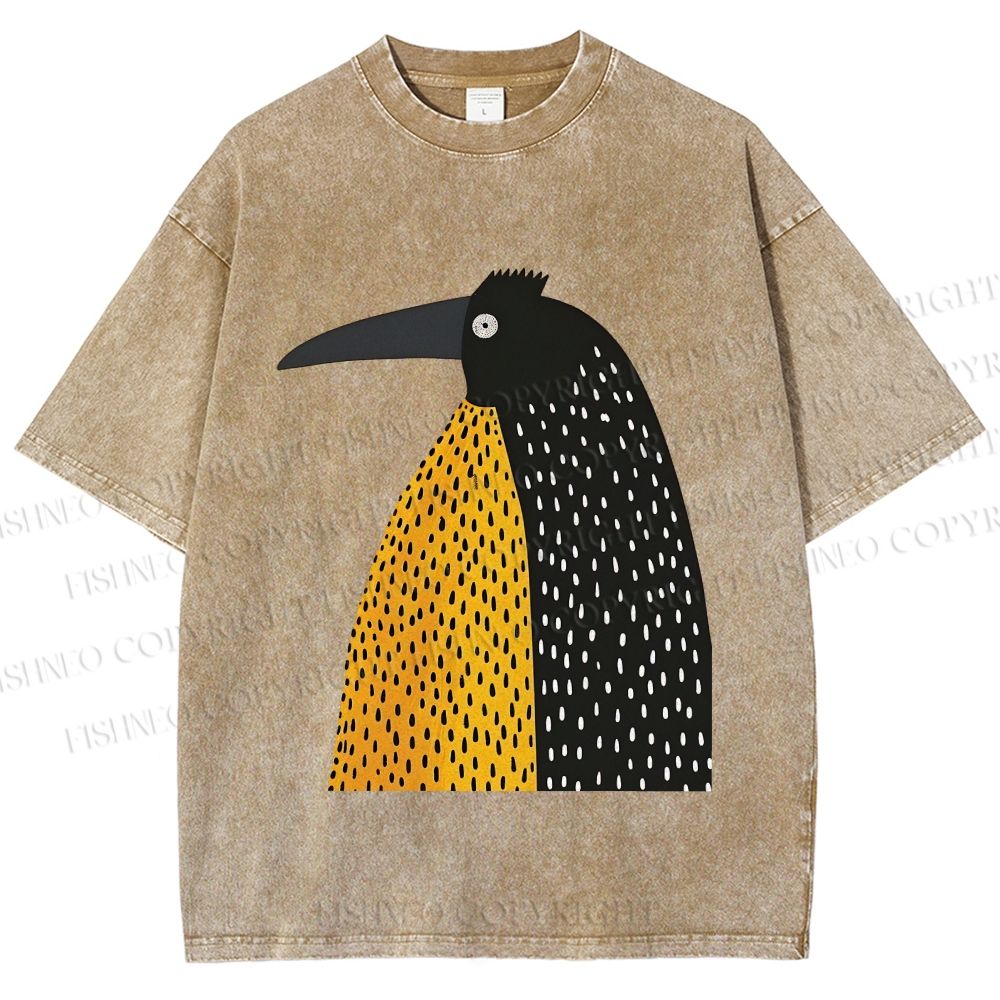 Unisex Minimal Split Dot Bird Printed Washed Tee