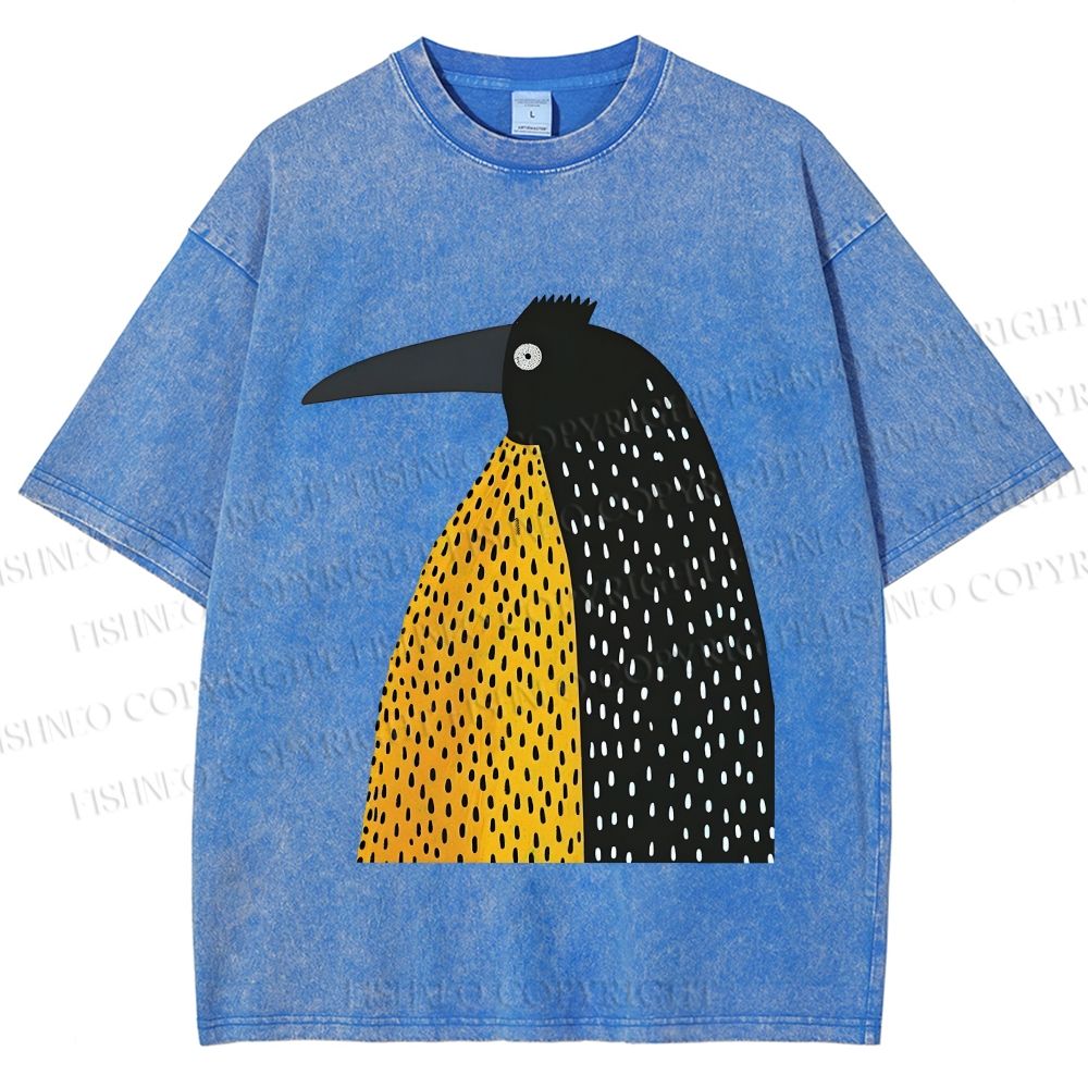 Unisex Minimal Split Dot Bird Printed Washed Tee