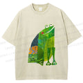 Unisex Collage Art Frog Printed Washed Tee